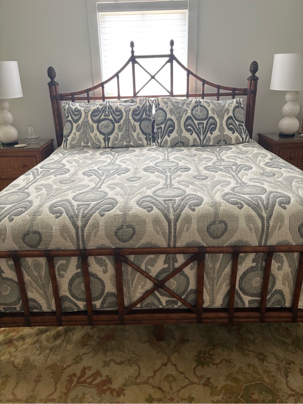 Gray and White Quilted Ikat Bedding Set - Brand Unspecified
